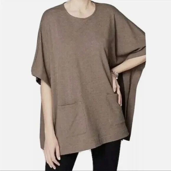 J. Jill Pure Jill Poncho Pima Cotton Plus Size 1X-2X Brown Earthtones Pockets - Picture 1 of 8